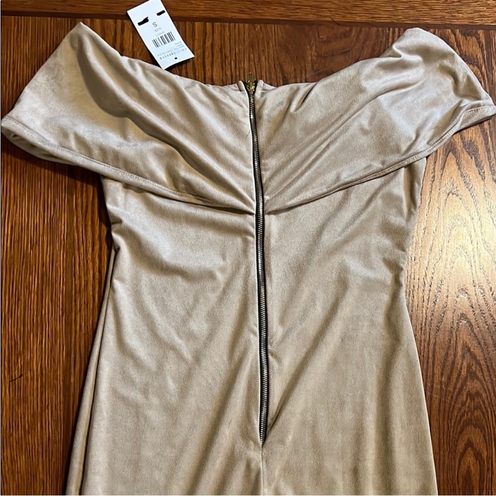 Fashion Nova | NWT Women’s Size S Elegant Off-Shoulder Tan Dress - Picture 4 of 7